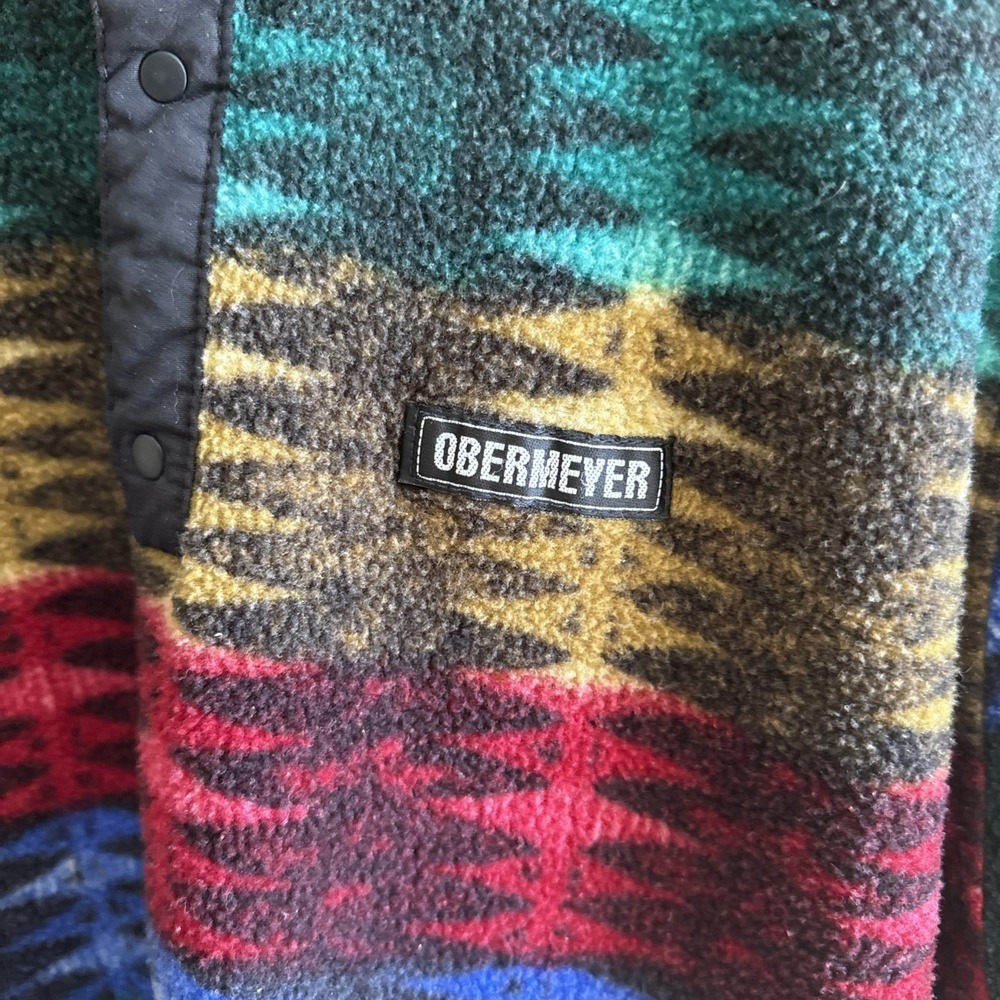 OBERMEYER Multicolor Button Ski Pullover Fleece Quarter Button Made in USA M/L - Picture 2 of 5